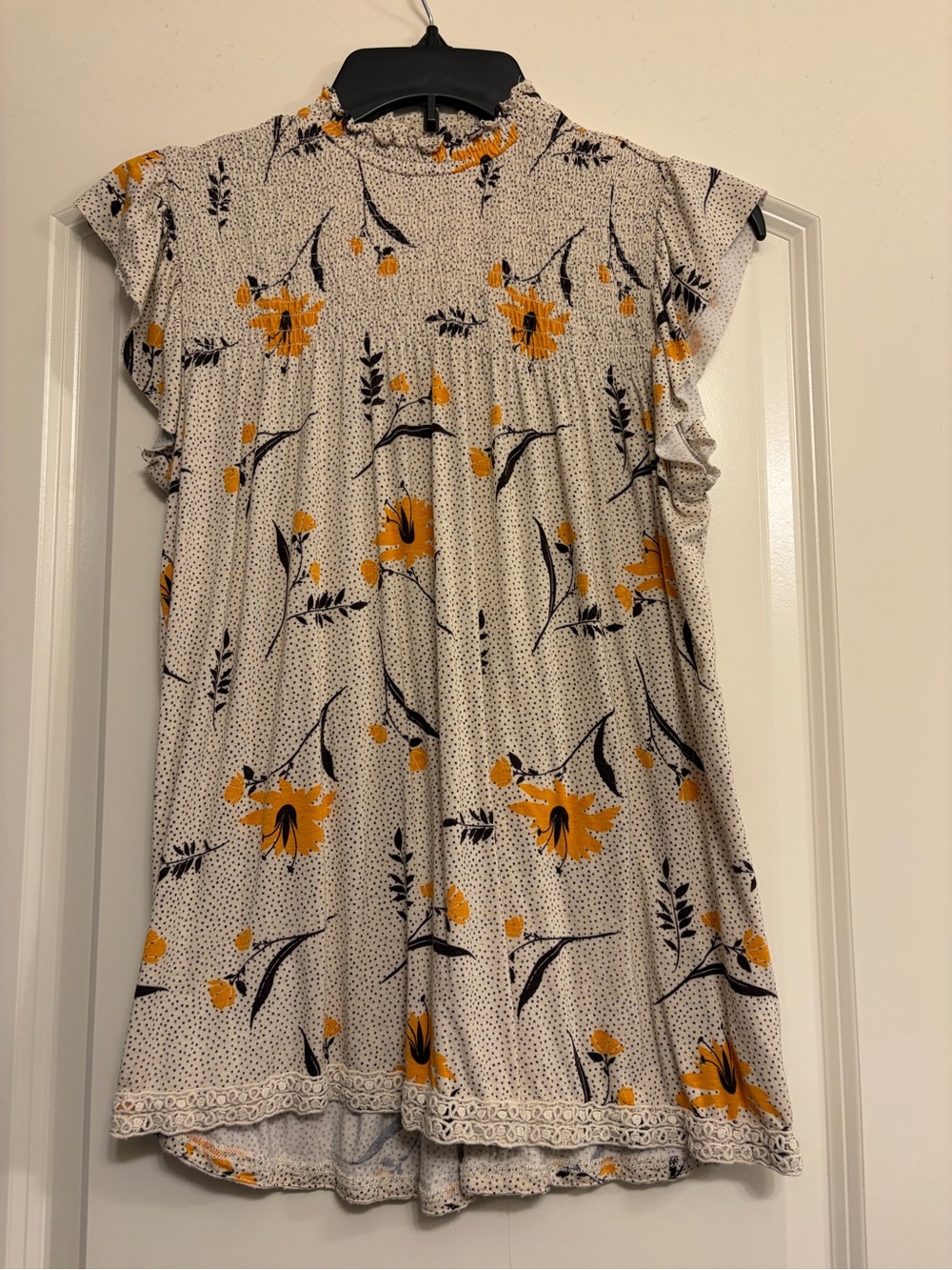 Rewind Cream Floral Smocked Yoke Blouse with Yellow Accents